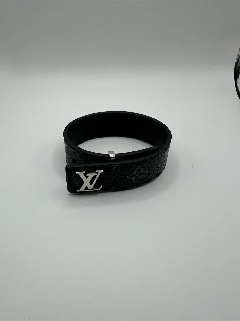 Black Monogram Money Clip with Silver LV Accent